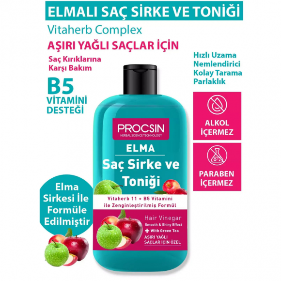 PROCSIN Aşırı Yağlanma Karşıtı Elmalı Saç Sirke ve Toniği 250 ML