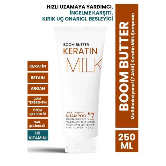 BOOM BUTTER Multifonksiyonel (7 Aktif) Keratin Milk Şampuan 250 ML